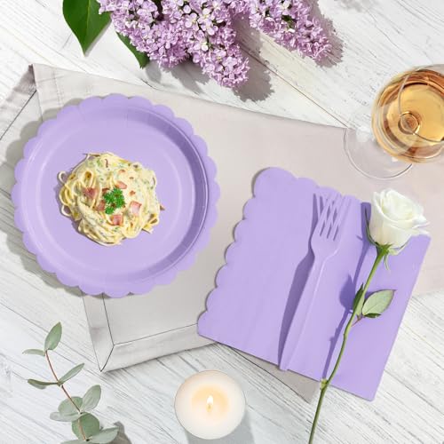 Tyzarglef 105PCS Paper Plates and Napkins Set,7 Inch Scalloped Disposable Tableware with Forks for Birthdays, Garden Parties & Outdoor Events,Serves 35 - Image 6