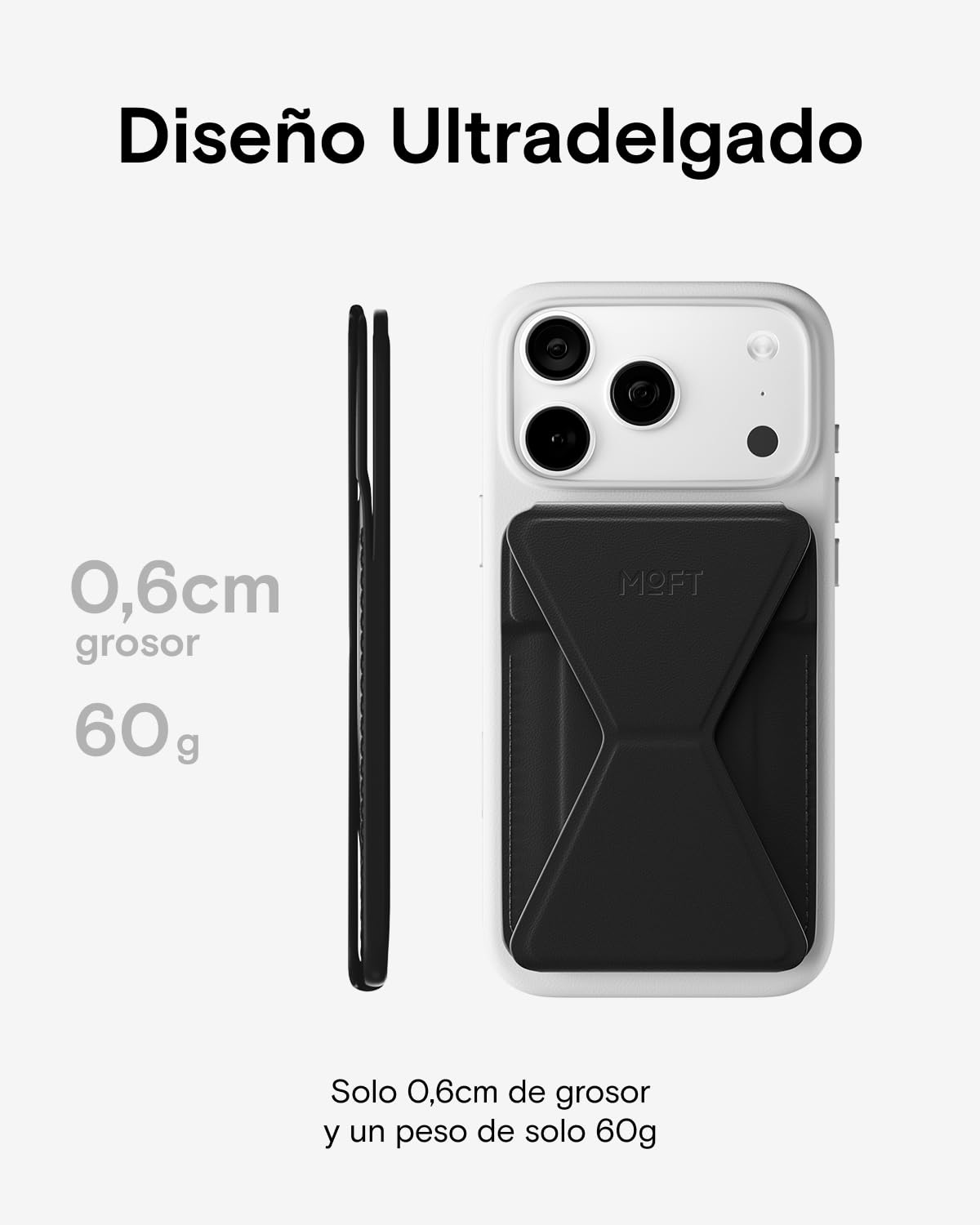 MOFT Soporte-Cartera Localizable con Apple Find My, Tarjetero Magnético Ultrafino para Móvil Compatible con MagSafe, Soporte Regulable para iPhone 17/16/15/14/13/12 Series, Negro Azabache