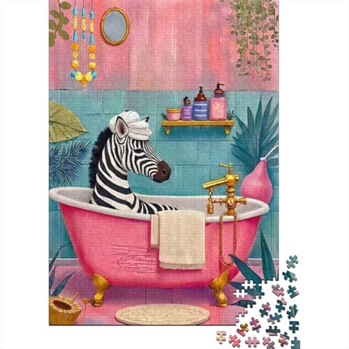 Puzzle de 1000 piezas de cebra en la bañera para adultos, un juego relajante de 70x50cm