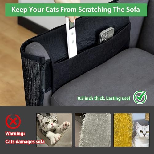 NATUYA Cat Scratch Couch Protector, Sisal Furniture Protector for Cats, Anti-Scratch Sofa Armrest Cover with Pocket, Durable & Easy to Install Cat Scratching Pad (All Black) — view 3