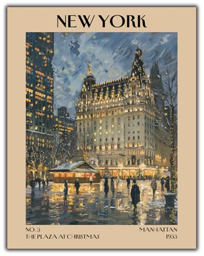 K&L DESIGN CO. Retro Vintage New York Wall Art Print - 11x14 Unframed Poster - New York City Souvenirs, Cute Trendy Colorful Wall Decor (The Plaza at Christmas, 11x14)