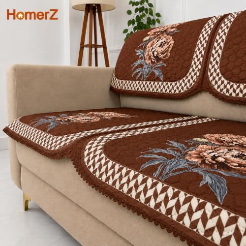 Image of Homerz 'Brooklyn Series' Premium Sofa Cover | Quilted Floral Design | Non-Slip Washable Sofa Protector | Soft Anti Slip Fabric (Ny Mustard, 5 (3+1+1) Seater, Seat Cover with Backrest)