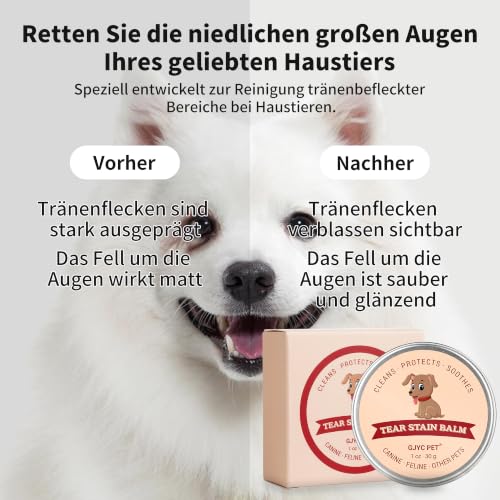 GJYC PET Tränenfleckenentferner-Balsam für Haustiere – 1 oz (30 g) Natürliche, pflanzliche Augenpflege für Hunde und Katzen – reinigt sanft und stellt die strahlenden Augen Wieder her