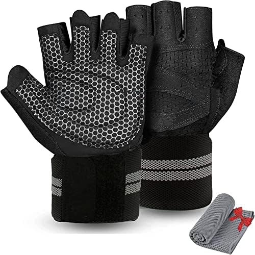 XL Black Fingerless Sports Gloves - Non-Slip Silicone Palm Pads for Cycling, Weightlifting, and Fitness Training