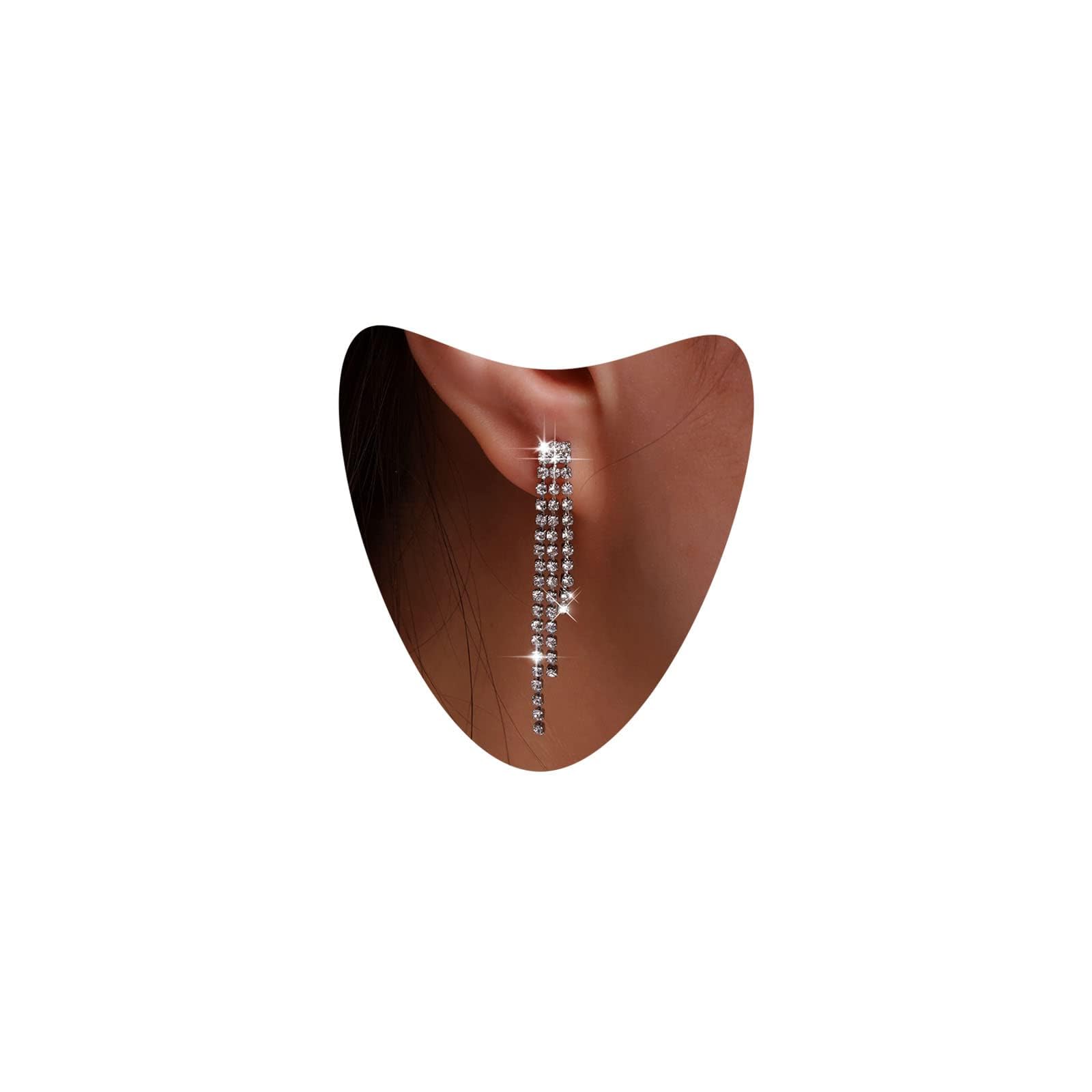 AtentuyiPendientes borla diamantes imitación plata Pendientes araña largos brillantes Pendientes lágrima cadena cristal imitación Pendientes lágrima lineal diamantes Joyas para mujeres y niñas
