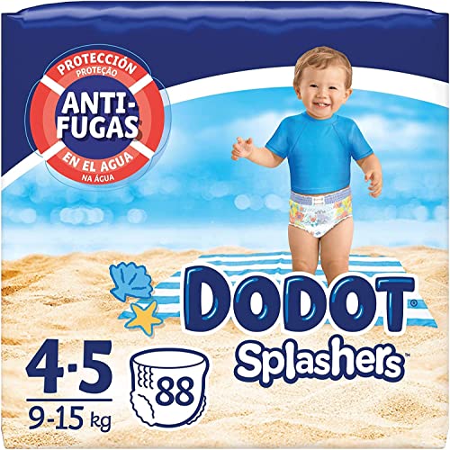 Dodot Pañales Bebé Bañador Splashers, Talla 4-5 (9-15 kg), 88 Pañales Desechables con Protección Anti-Fugas en el Agua