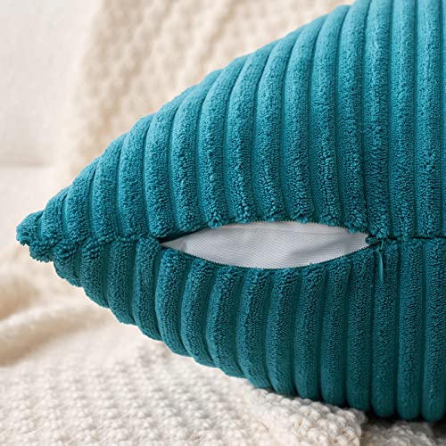 MIULEE Set of 2 Striped Corduroy Square Throw Pillow Case Soft Cushion Cover Sham Home for Sofa Chair Couch/Bedroom Decorative Fluffy Large Pillowcases 16x16 Inch 40x40cm Lake Blue - Image 3