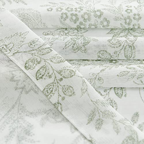 Lazzzy Sheer Curtains 63 Inch Length 2 Panels Set Farmhouse Floral Curtains Living Room Laundry Room Dining Room Bedroom Curtains Window Treatments Rustic Semi Sheer Curtains Rod Pocket Green On White #TOP4