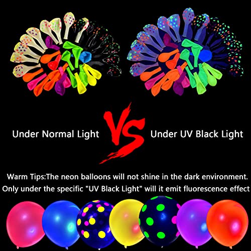 90 Pieces Neon Balloons, 12” Uv Polka Dot Blacklight Balloons Glow In The Dark Luminous Helium Latex Balloon For Birthday, Wedding, Neon Party, Glow Party Decorations Supplies #TOP6