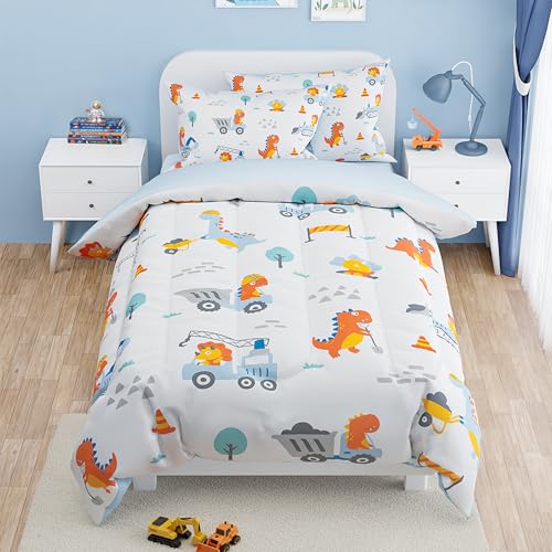 Image of SANDJEST Dinosaur Comforter Set Twin Size 68x86in for Kids Boys, Microfiber 3 Pcs Bedding Set Includes 1 Comforter, 1 Pillowcase, 1 Fitted Sheet, Nursery Room Decor