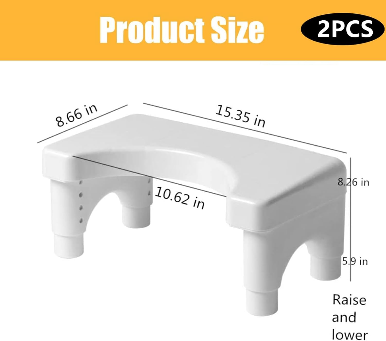 Adjustable Height Potty Step Stool for Adults, Non-Slip Bathroom Squat Aid, Removable Toilet Step for Colon Health, Portable Squat Stool, Family Health Accessory (White-2PCS)