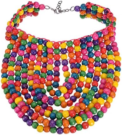 Mozhuo Boho African Wooden Beads Statement Bib Necklace Multicolor Strands Layered Cluster Chunky Collar Choker Wood Necklace for Women Fashion Costume Jewelry Handmade