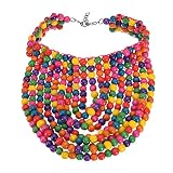 Mozhuo Boho African Wooden Beads Statement Bib Necklace Multicolor Strands Layered Cluster Chunky Co