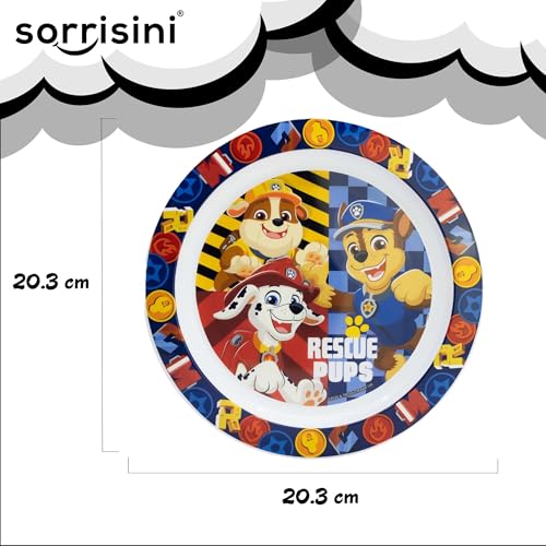 Sorrisini Ensemble de vaisselle pour enfant, Vaisselle réutilisable pour enfants, Services pour Enfant et adapté au micro-ondes, Set de table pour enfant, assiette et bol, tasse 260ml, Paw Patrol – vue 3
