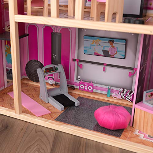 KidKraft 65949 Shimmer Mansion Puppenhaus aus Holz mit Zubehör für 30 cm große Puppen mit 30 Accessoires und 4 Spielebenen – Bild 8