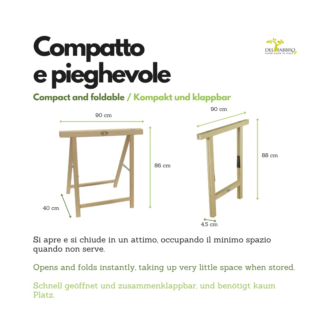 Del Fabbro Paire de chevalets de travail bois hêtre – Supports résistants pour établi et bricolage – Béquilles professionnelles (90 x 90 cm)