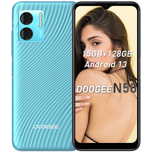 DOOGEE N50 Mobile Phones SIM Free Unlocked, Android 13 Phones, 15GB+128GB/1TB Extension, 50MP+8MP Camera, Octa-Core, 6.52'' HD+, 4200mAh, 4G Dual SIM Phone, Fingerprint/Face ID, Blue