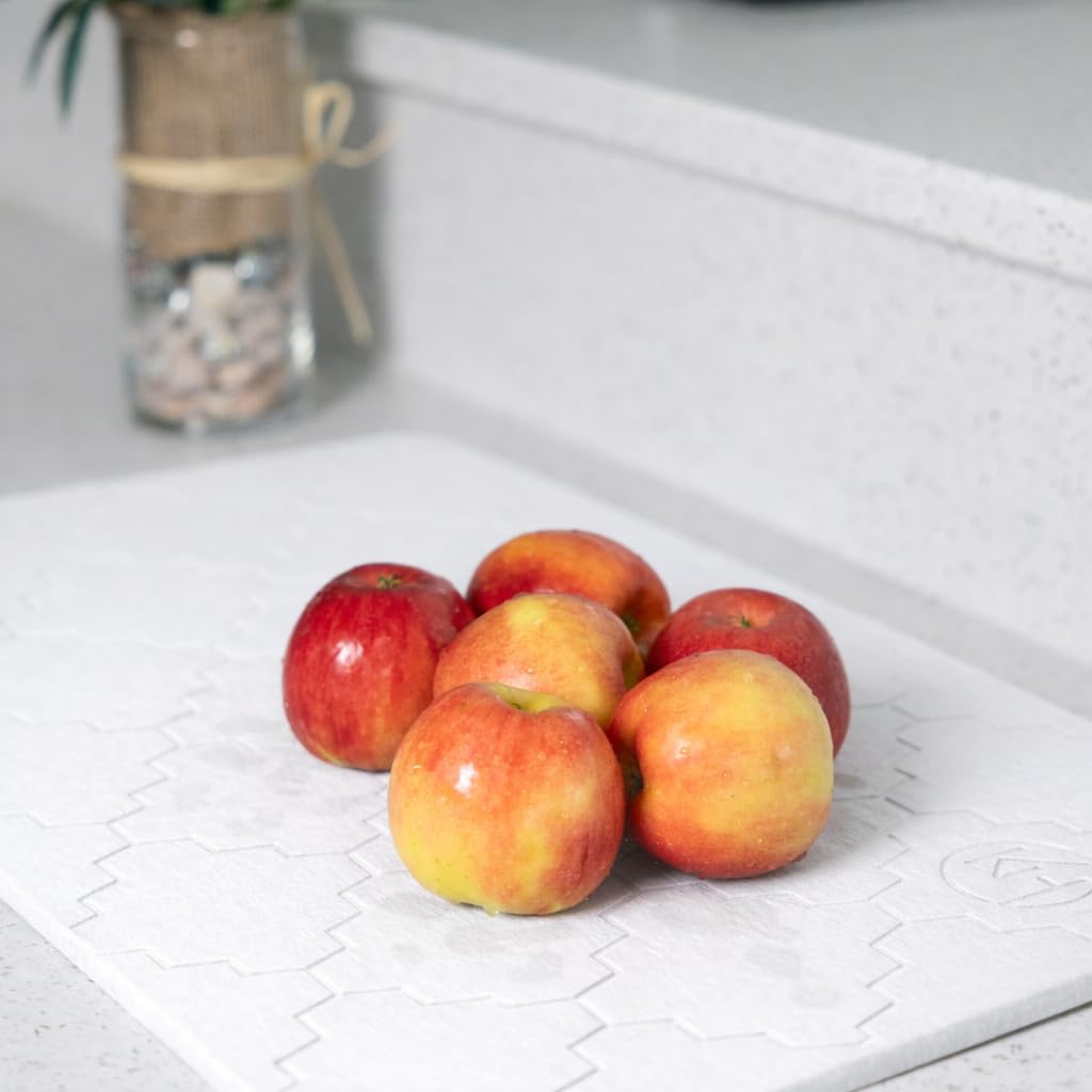 Diatomite Stone Bath Mat for Bathroom or Kitchen Water Absorbing, Quick-Drying, Non-Slip, Eco-Friendly, Stylish Large Dish Dry Solution Made with Absorbent Diatomaceous Earth Rock (White)