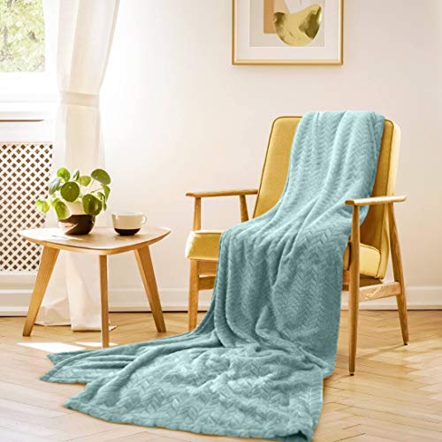 Kingole Flannel Fleece Luxury Throw Jacquard Weave Blanket, Celadon Twin Size Leaf Pattern Cozy Couch/Bed Super Soft And Warm Plush Microfiber 350Gsm (66 X 90 Inches) #TOP1
