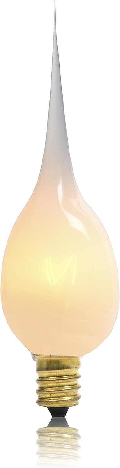 Silicone Light Bulbs for Candle Lamps, 7 Watts, 12 Pack Dipped Candle Bulbs for Window Candles, Candelabra, Handmade White Flame Shaped Design
