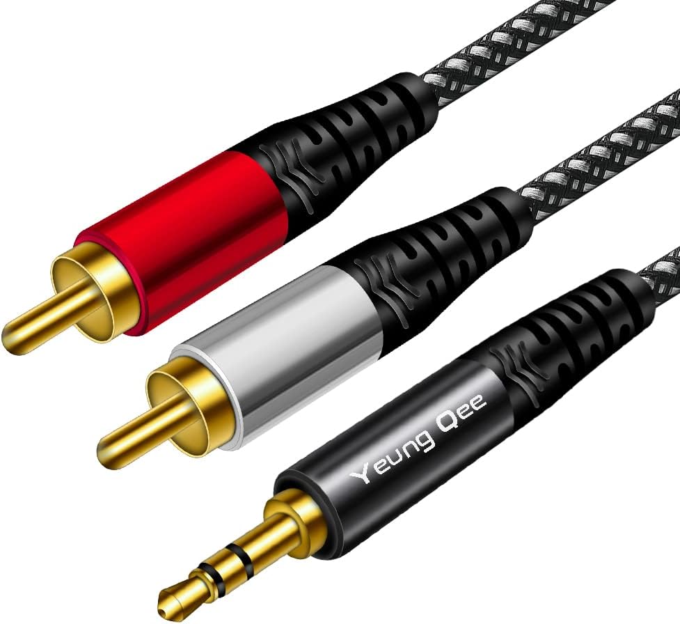 3.5mm to 2 RCA Audio Cable 25 ft,Yeung Qee Nylon Braided 3.5mm Male to 2RCA Male Stereo Audio Y Adapter cable AUX RCA Splitter Cord Compatible with Smartphones, MP3, Tablets, Speakers, HDTV (25FT/8M)