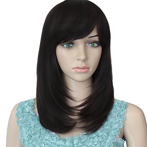 MissLytton Medium Black Cosplay Wig Synthetic Natural Long Hair Wigs Costume for Women