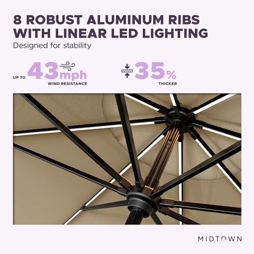 Image of Midtown Umbrellas LED Swilt - 9 Ft Solar LED Patio Umbrella, Chestnut