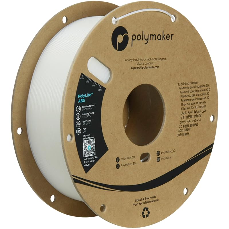 Image of Polymaker ABS Filament 1.75mm Natural, 3D Printer Filament 1.75mm Heat Resistant 1kg - PolyLite ABS 3D Printing Filament 1.75mm, Strong & Durable, Dimensional Accuracy + /- 0.03mm