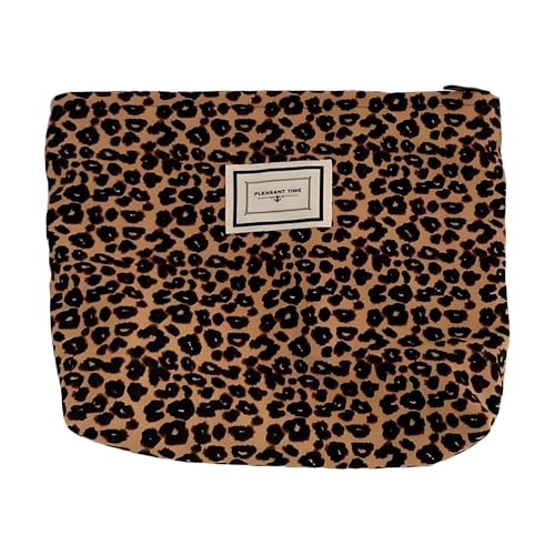 Kosmetiktasche Damen, Toiletbag, Praktischer Kulturbeutel, Schminktasche Taschen für Mädchen, Make Up Tasche mit Reißverschluss, Leopard Leinwand Kulturbeutel (braun 1)