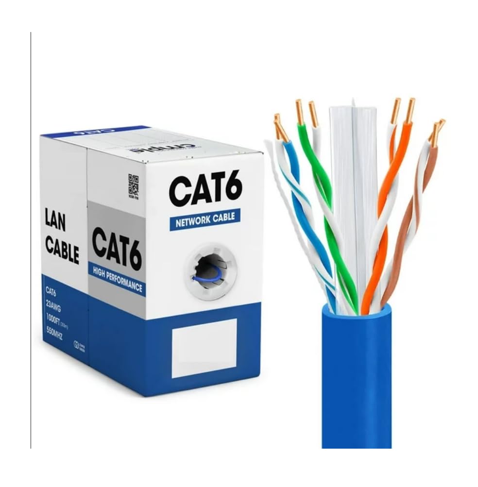 POKKA® Bulk Cat 6 Ethernet Cable 305M, High Speed LAN Ethernet Network Cable, 305M Bulk Cat6 Internet Cable 1 Gbps, 250 MHz/ADSL/AWG24 Bulk Cable, (305 Meter, Blue)