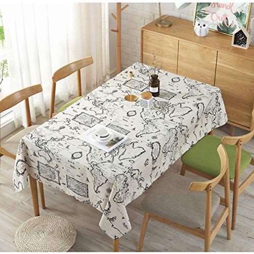Bringsine Rectangular Cotton Linen World Map Washable Tablecloth Vintage Rectangle Dinner Picnic Table Cloth Home Decoration(Rectangle/Oblong, 55 x 79 Inch)