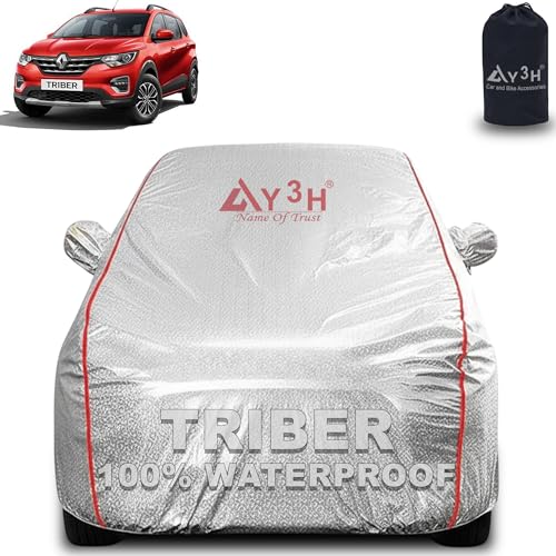 Image of 100% Waterproof Car Cover Compatible with Renault Triber | All Weather, Dust Proof, UV Protective with Mirror Pocket (Silver Magic)