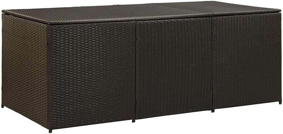 vidaXL Large Patio Storage Box | Poly Rattan Construction, Powder-Coated Steel Frame | Spacious Trunk | Brown | Ideal for Garden Items Storage.