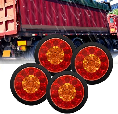 4-Pack 4 Inch LED Tail Lights - Red/White Round Brake Reverse Lights For Trucks & Trailers
