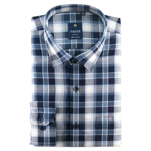 Image of 7-DAYS Men's Premium Check Shirt - 100% Cotton, Tailored Fit (Between Slim & Regular), Full Sleeve, with Pocket - Smart Office & Casual Look