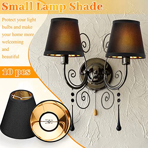 Macarrie 10 Pack Small Lamp Shade Barrel Fabric Lampshade Cover Clip on Table Floor Lamp Wall 3" x 6" x 5" Rustic Beige Linen Eyes Protected Appearance(Black and Gold) by Macarrie - Image 4