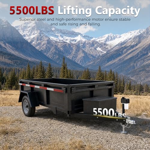 Image of 5500LBS Electric Trailer Jack with 2pcs Remote Control, IP65 Waterproof RV A-Frame Tongue Jack with Built-in Spirit Level for RVs & Travel Trailers, 9.8-31.5 inch Extended with Manual Crank Handle