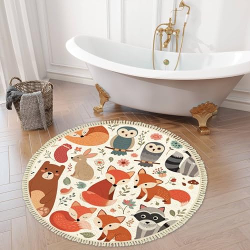 Tapete redondo boho de lino y algodón 4 ft multicolor miniatura 7