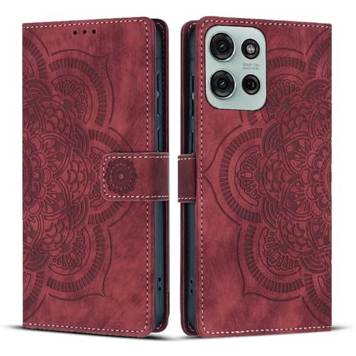 Protection Motorola G35 5G rouge étui portefeuille cuir aimanté anti-choc