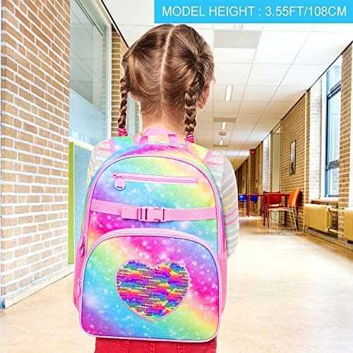 Ftjcf 3Pcs Backpack For Girls, 16" Kids Sequins Rainbow Bookbag With Lunch Box, Elementary Preschool Kindergarten School Bag Set - Pink #TOP2