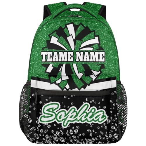 TropicalLife Custom Cheer Backpack for Cheerleader, Personalized Cheer Shoulder Bag with Name, Cheerleading Gifts for Teams, Green Glitter