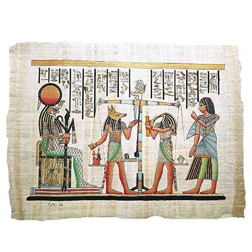 El juicio final de Hunefer sobre papiro egipcio original hecho y pintado a mano en Egipto de 33 x 43 cm aproximadamente, papiro del juicio final. Ref. 9H-A