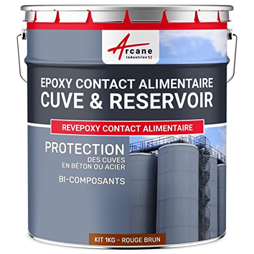 ARCANE INDUSTRIES Peinture Alimentaire, cuve béton ou Acier, Contenant des Aliments : Revepoxy Stockage Alimentaire - 1 kg Rouge Brun - Ral 3011