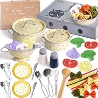 Veitch fairytales Matschküche Zubehör Outdoor Kinderküche Geschirr Set mit Spieltöpfen | Zubehör für Spielküche, Kindergeschirr & Küchenspielzeug | Kinder Küchenzubehör für Matschküchen (Gelb)