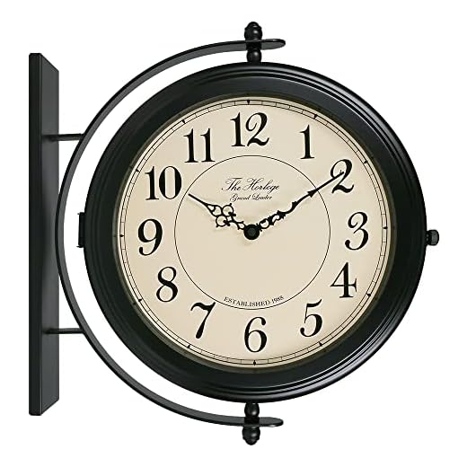 BESTIME 66264B 16-Inch Double Sided Metal Wall Clock with Black Frame.Sturdy Frame,Easy Read,Garden,Home Décor,Indoor,Outdoor,Farmhouse,Yard,Station,Office,Photography Props.