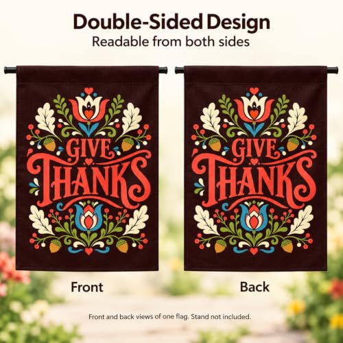 Image of Thanksgiving Garden Flag 12x18 Inch Double Sided Give Thanks Yard Flag Outdoor Fall Porch Decor