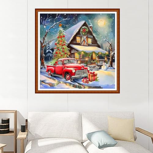 Image of Joyhoor Stamped Cross Stitch Kits for Beginners Needlepoint Kits for Adults Embroidery Kits 11CT Counted Cross Stitch Kits Printed Embroidery Pattern-Christmas Snow Scenery 18x18 inchs