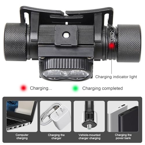 Linterna frontal recargable LED de 2 cuentas con 5 modos y luz ajustable a 160 grados 5