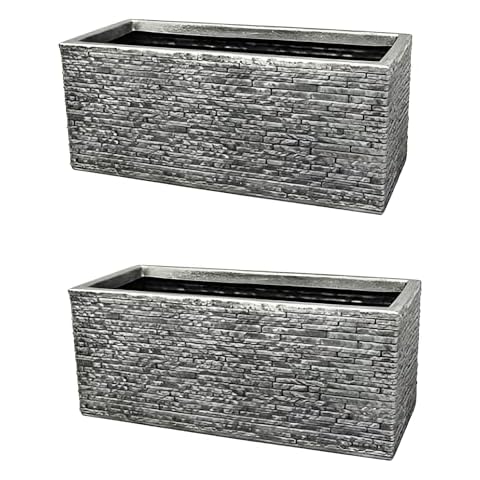 Set of 2 Grey Brick Effect Trough Planters Cover