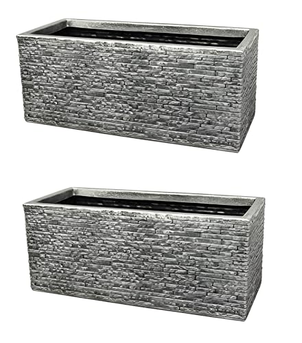 2 x Grey Brick Stone Effect Plastic Garden Trough Planter Patio Flower Pot 60cm